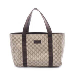 Gucci Tote GG Supreme Beige Dark Brown Canvas Leather Beige Brown